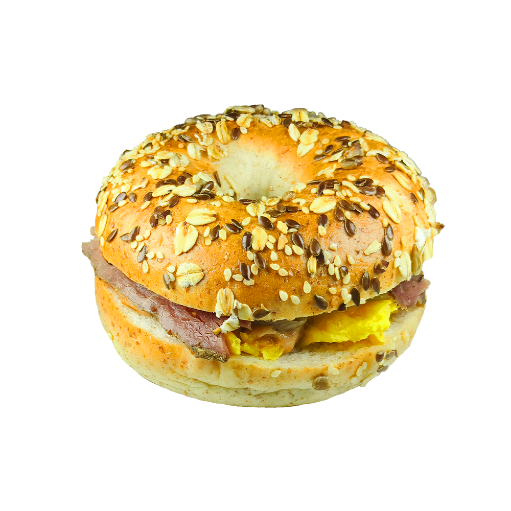 Bagel de queijo com carne assada lentamente com chucrute Bagel de queijo com carne assada lentamente com chucrute